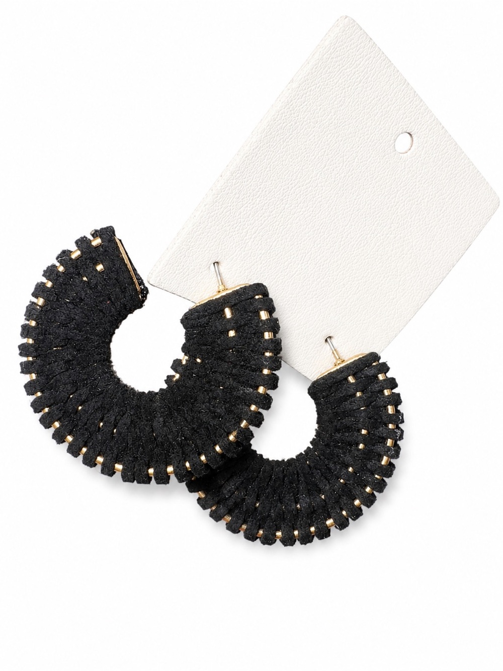 Free People Black Woven Hoop Earrings